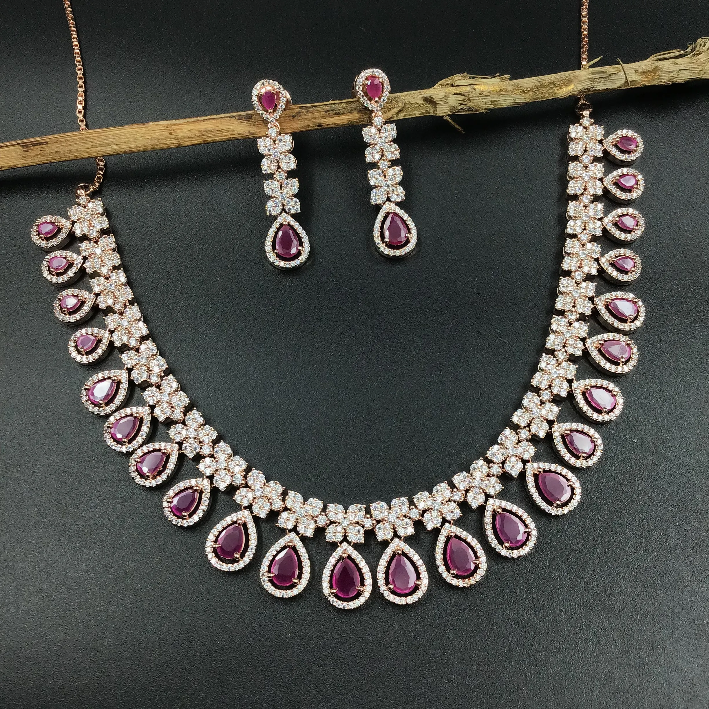 Round Neck Zircon/AD Necklace Set 6036-08