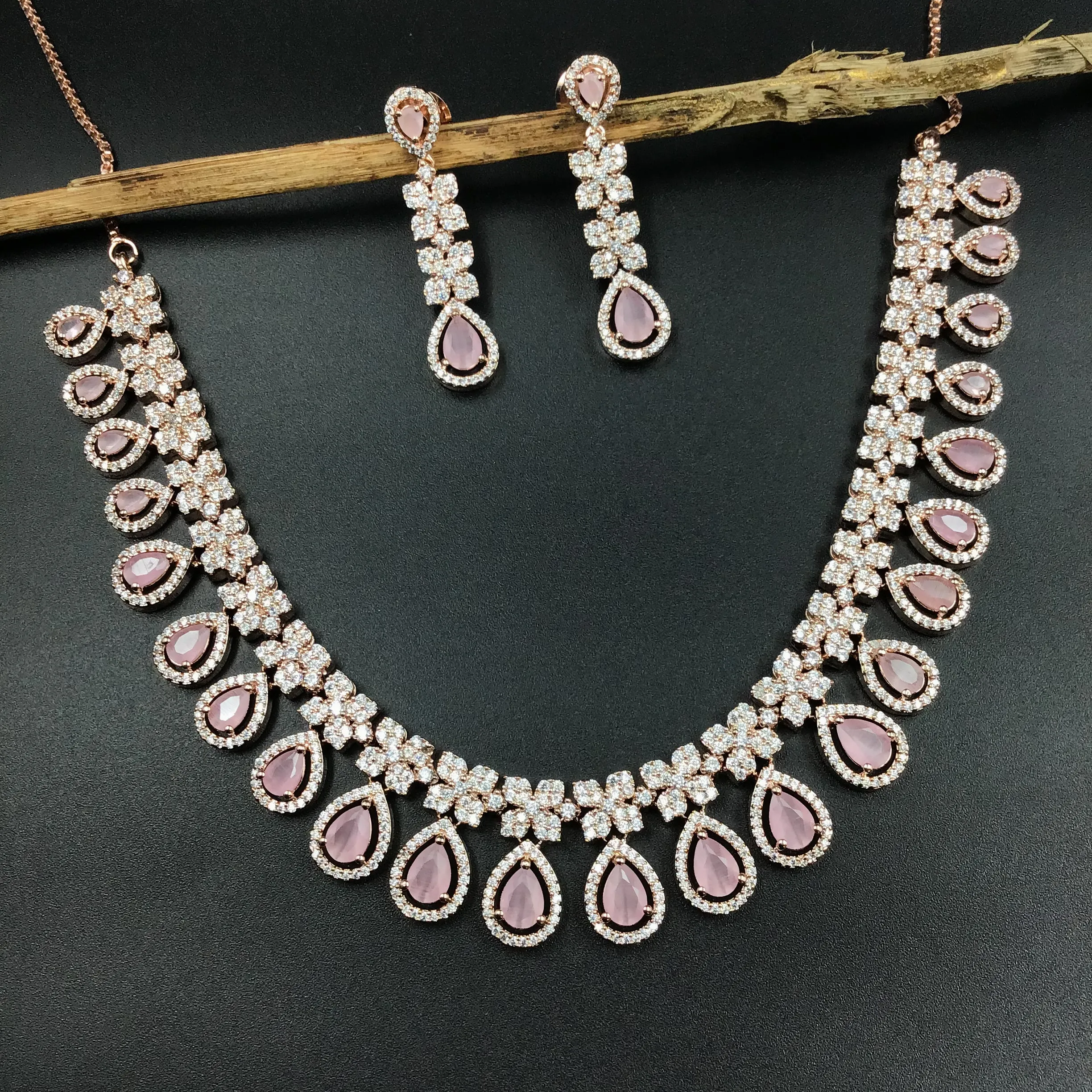 Round Neck Zircon/AD Necklace Set 6036-08