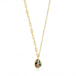 Shiny Gold Tidal Abalone Mixed Link Necklace N027-02G