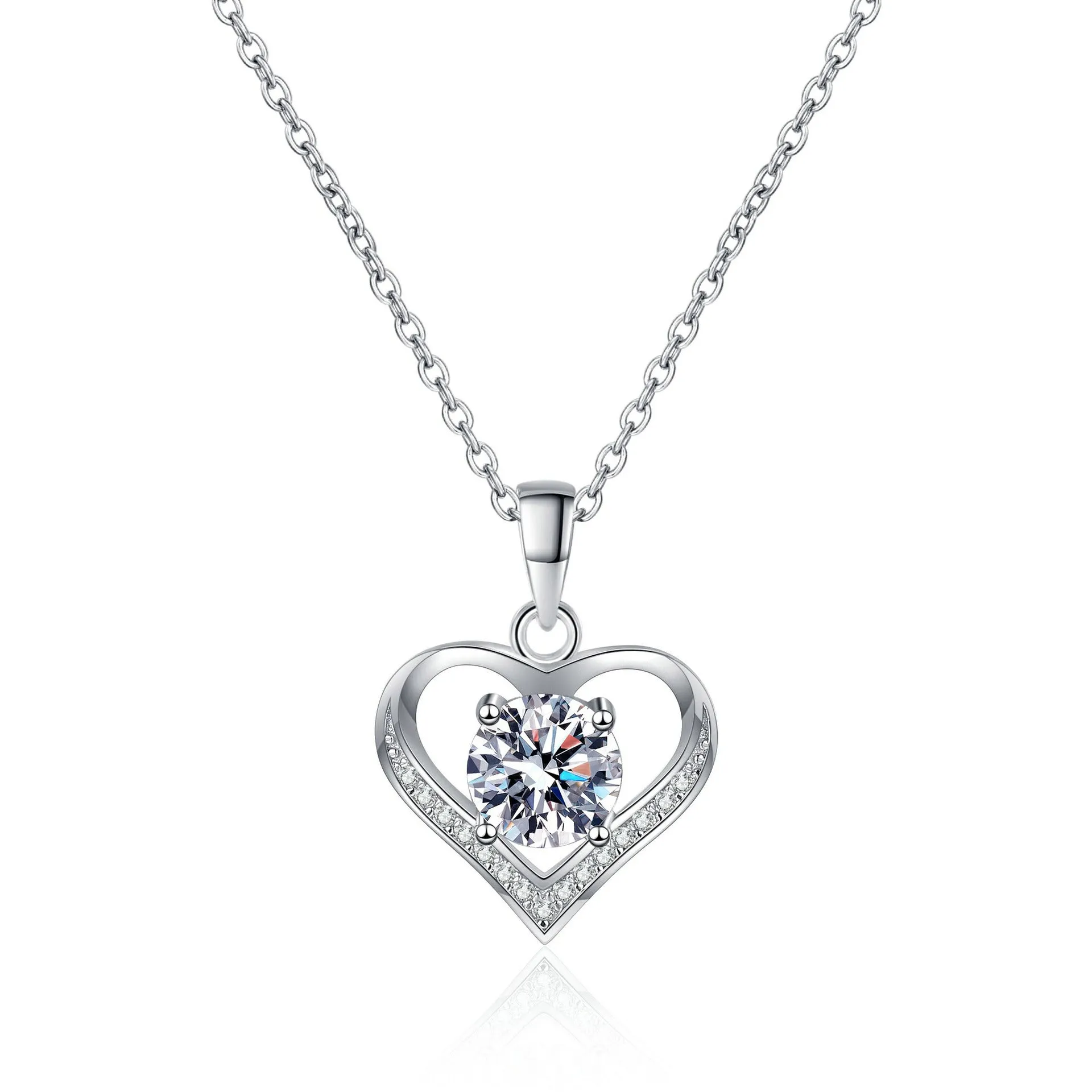 Silver Moissanite Heart-Shaped Necklace Love Pendant Valentine Gift