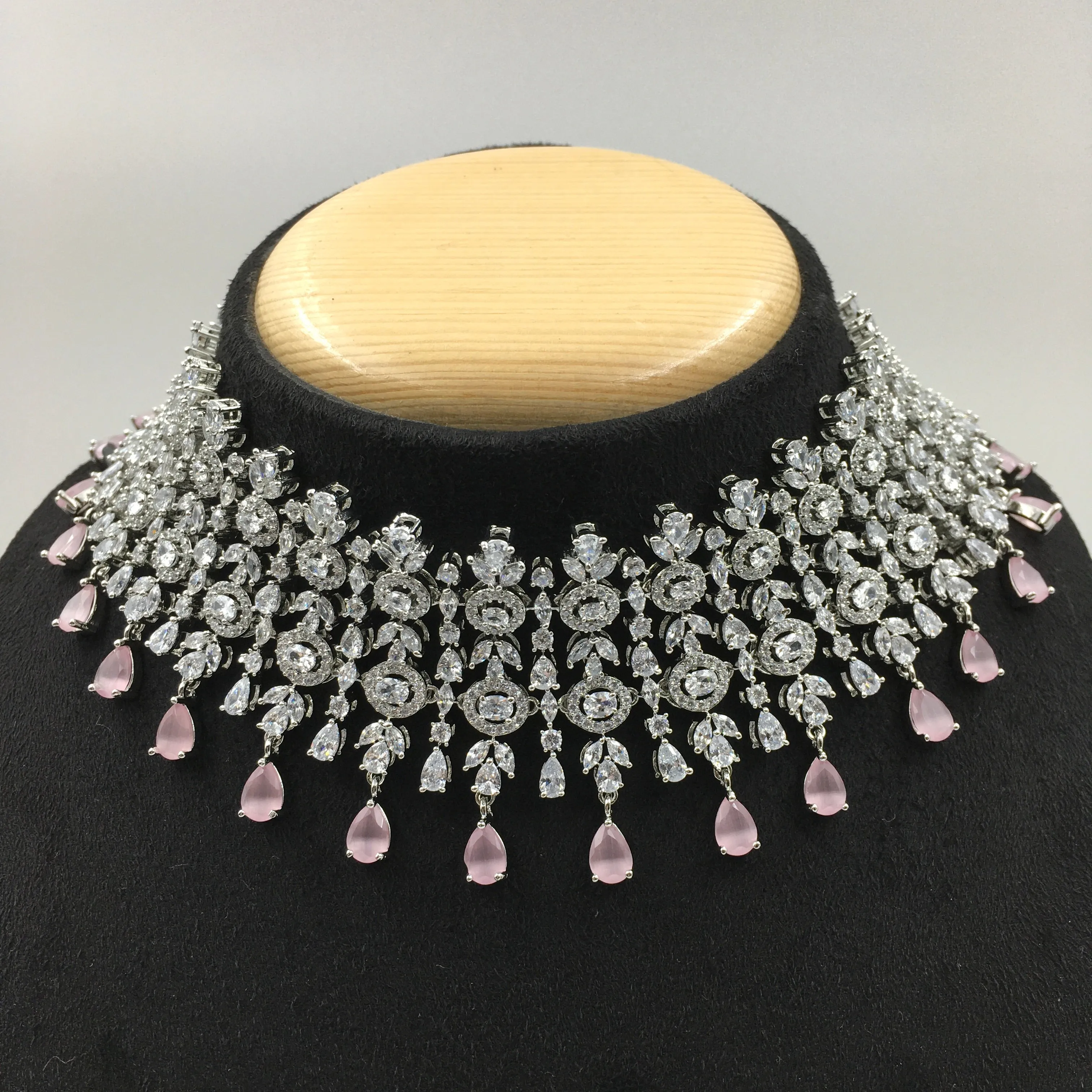 Silver Polish Zircon/AD Necklace Set 6763-69