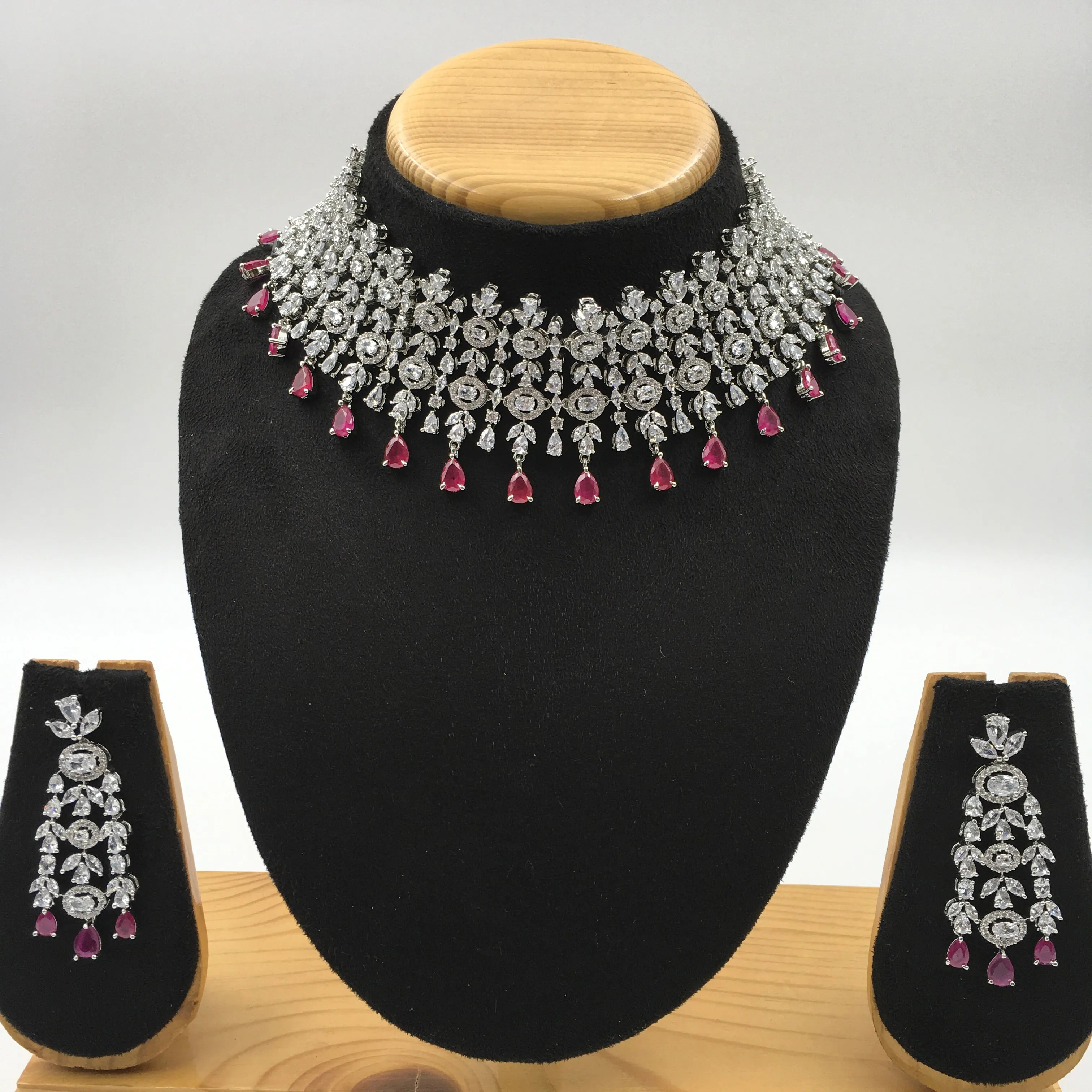 Silver Polish Zircon/AD Necklace Set 6763-69