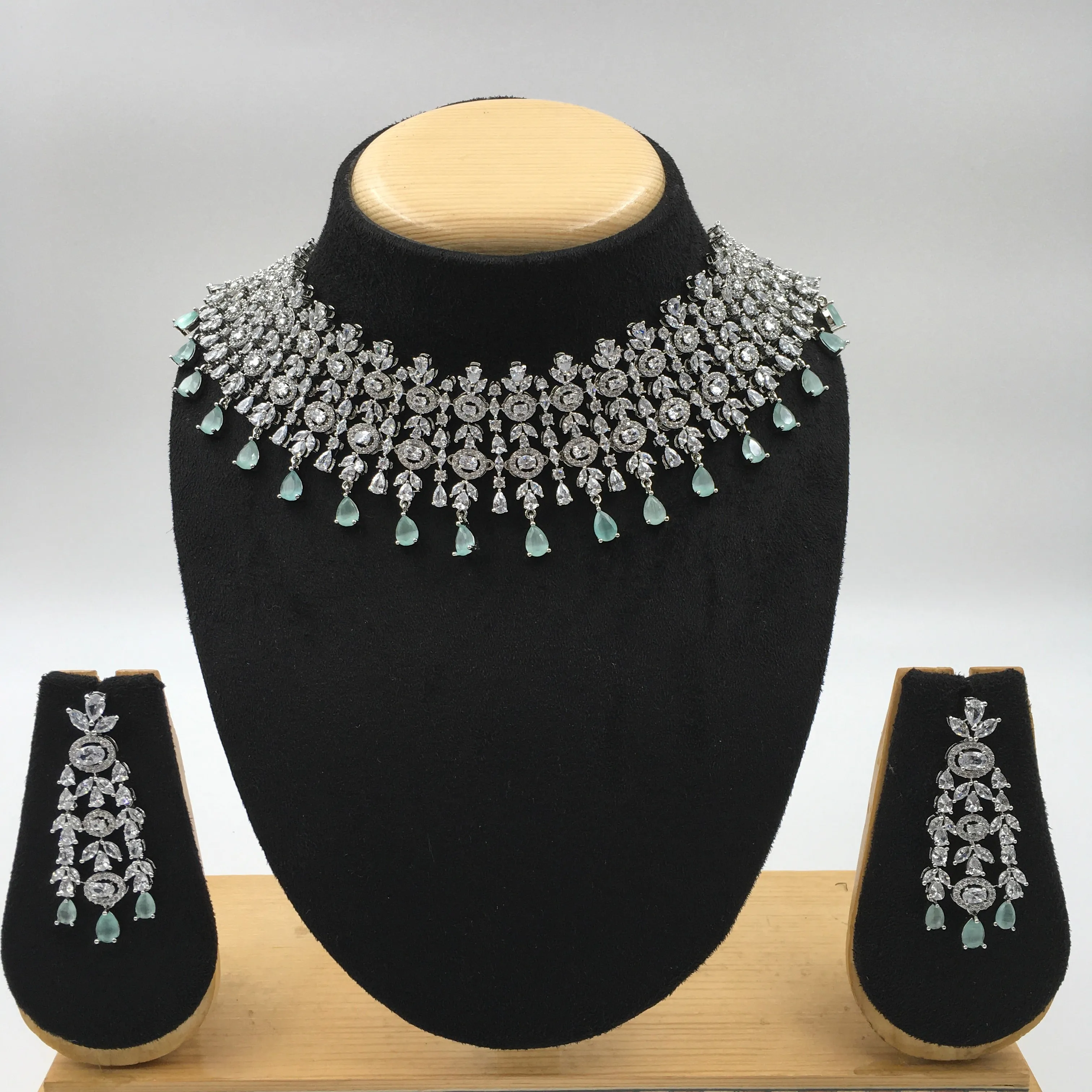 Silver Polish Zircon/AD Necklace Set 6763-69