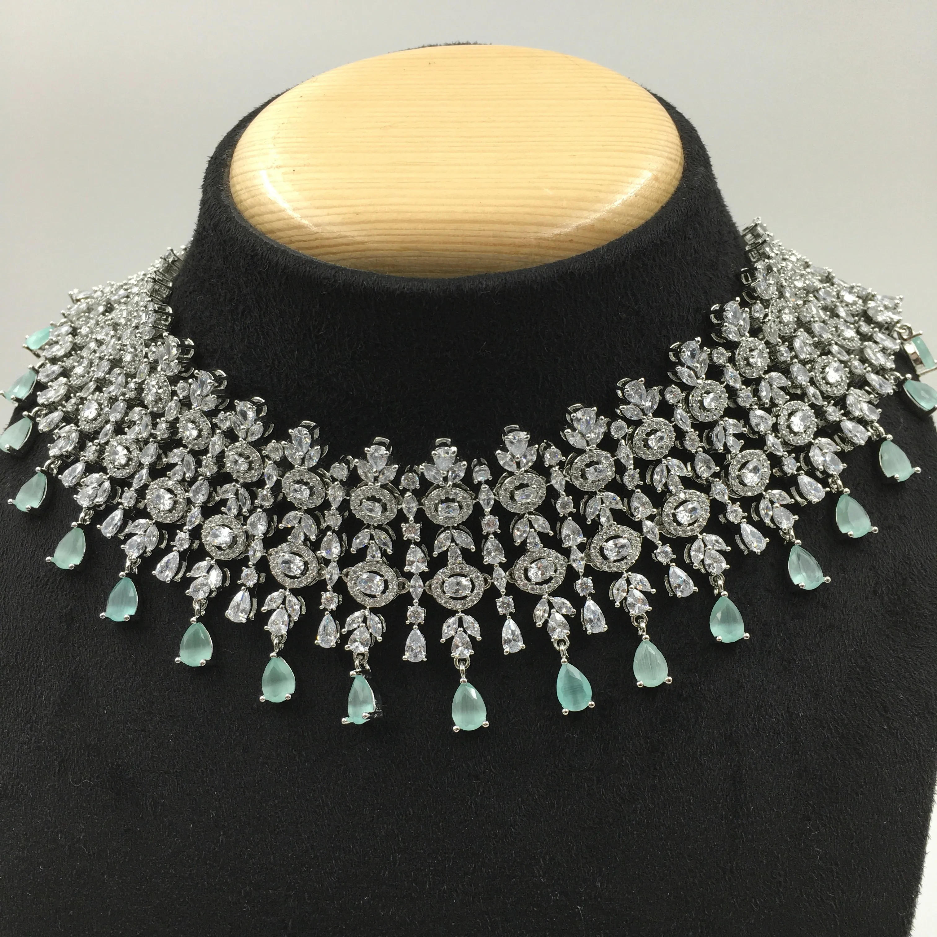 Silver Polish Zircon/AD Necklace Set 6763-69