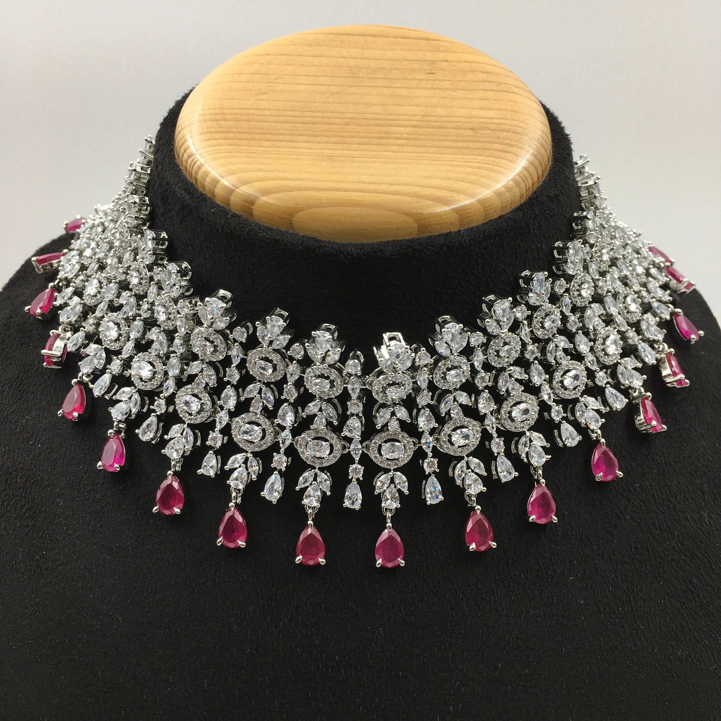 Silver Polish Zircon/AD Necklace Set 6763-69