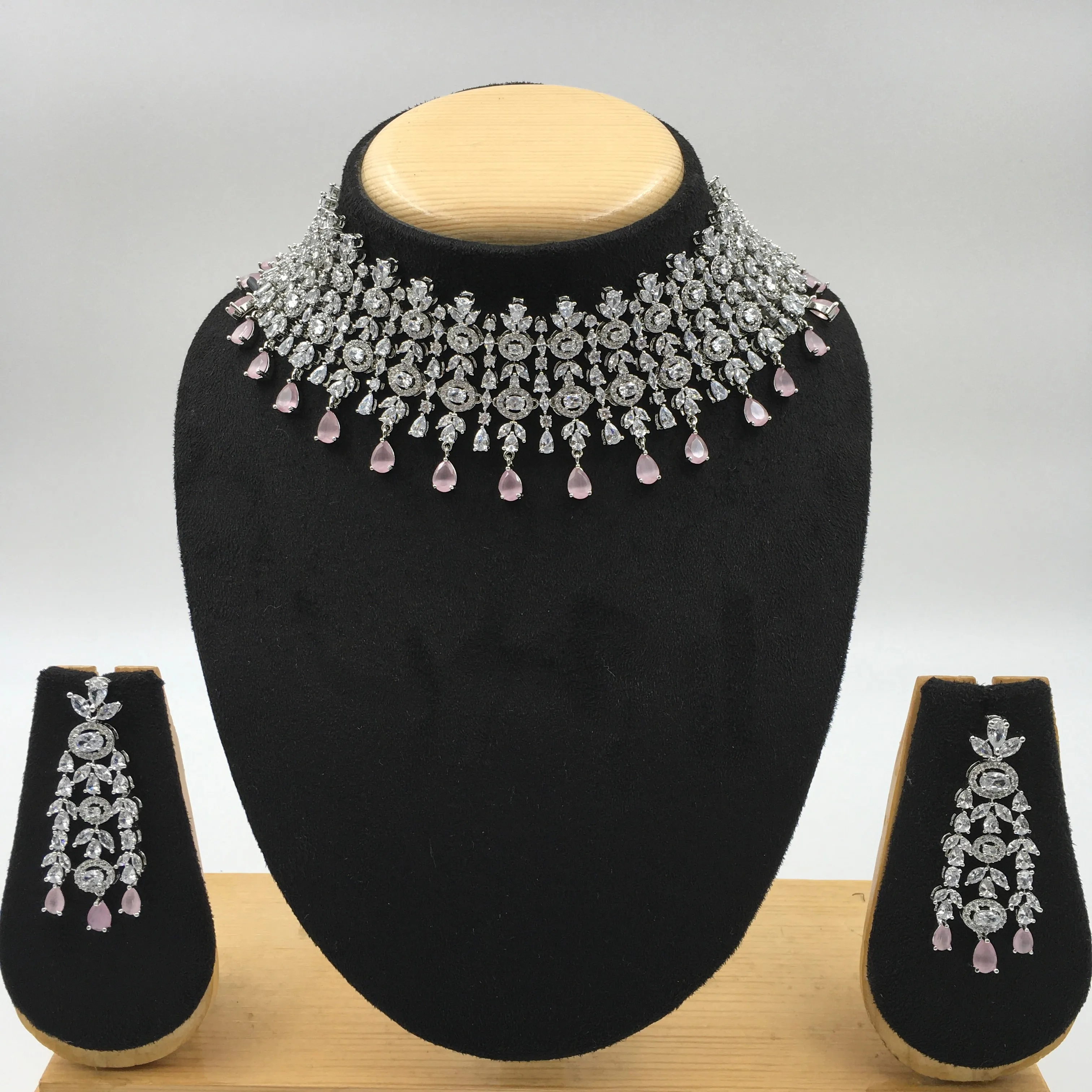 Silver Polish Zircon/AD Necklace Set 6763-69