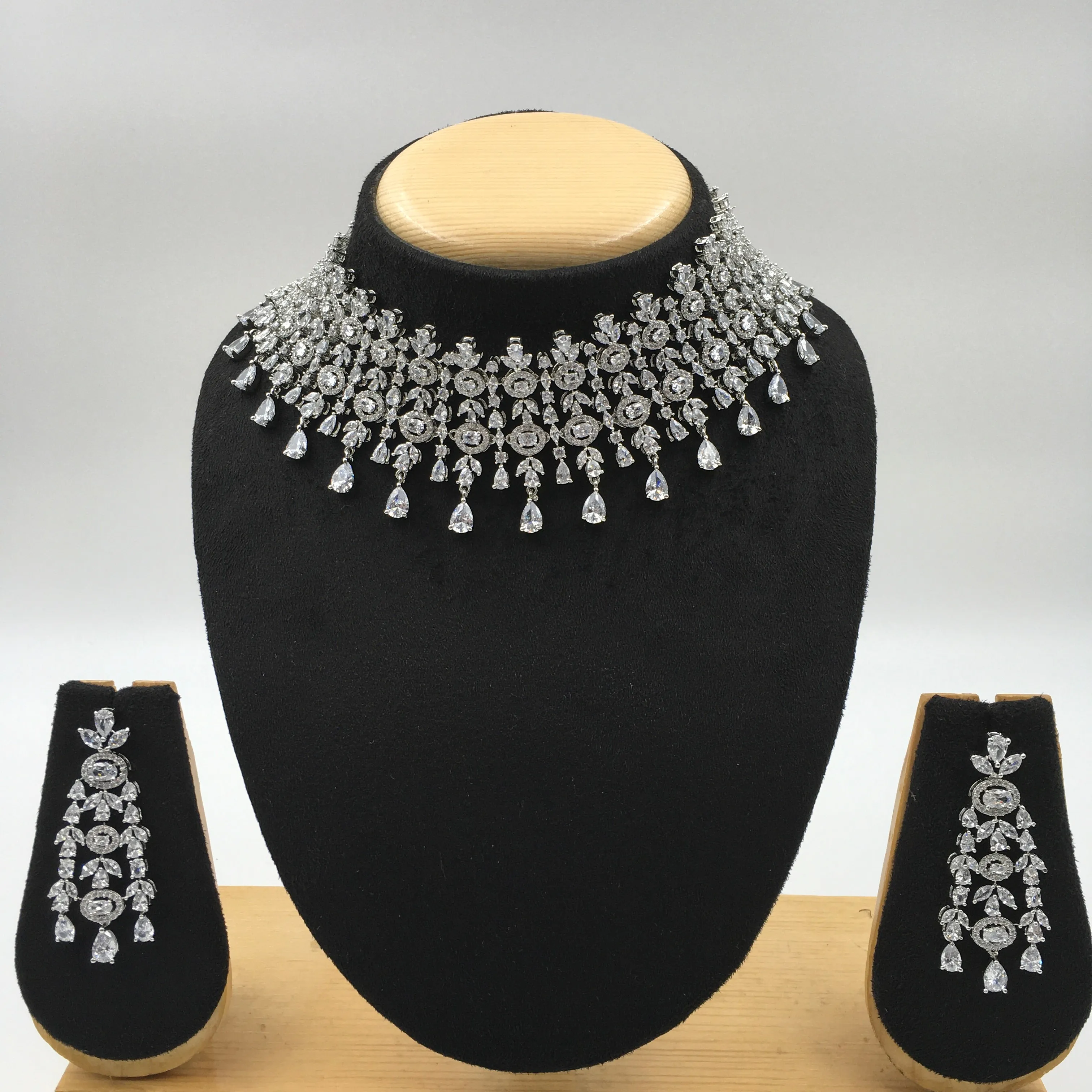 Silver Polish Zircon/AD Necklace Set 6763-69