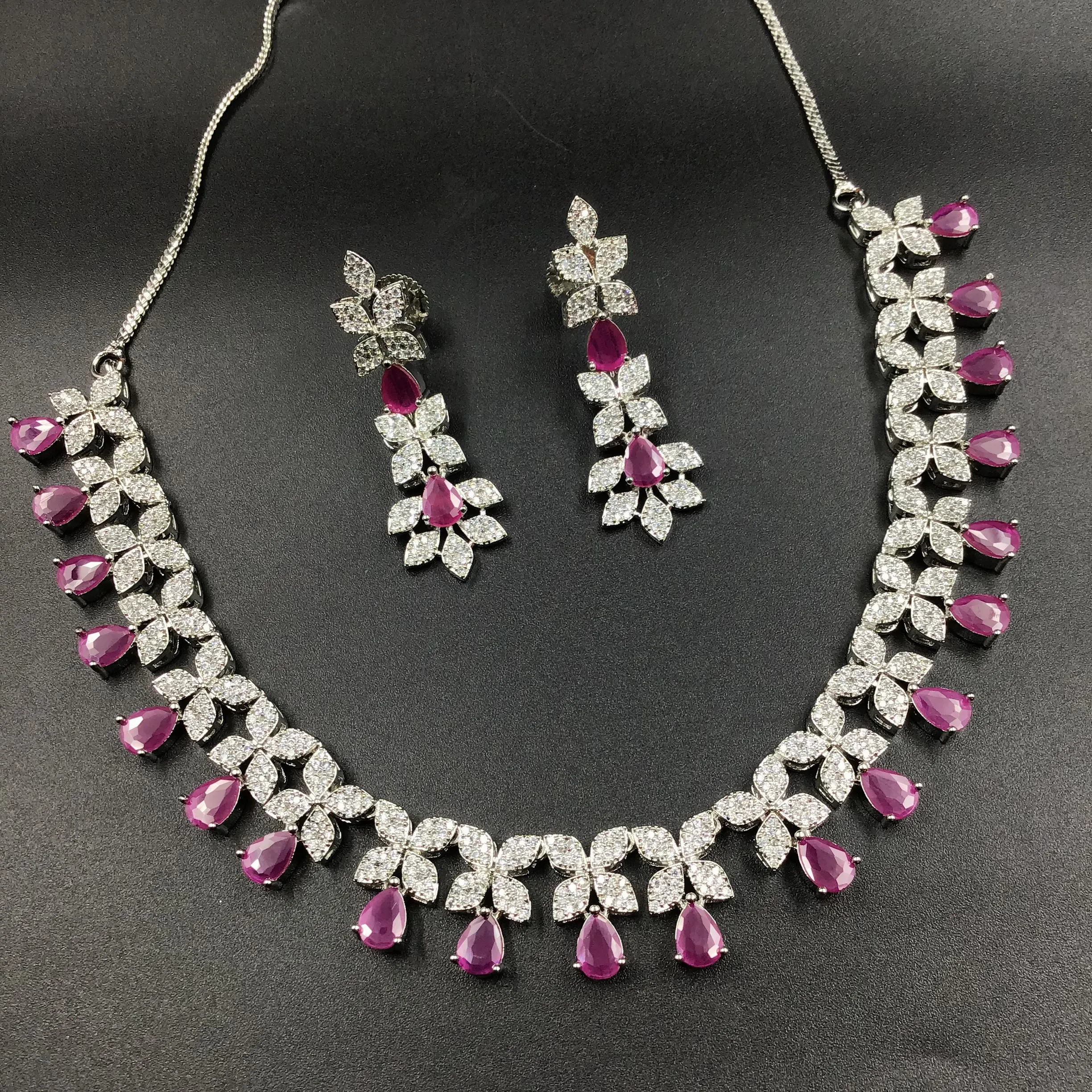 Silver Polish Zircon/AD Necklace Set 6764-69