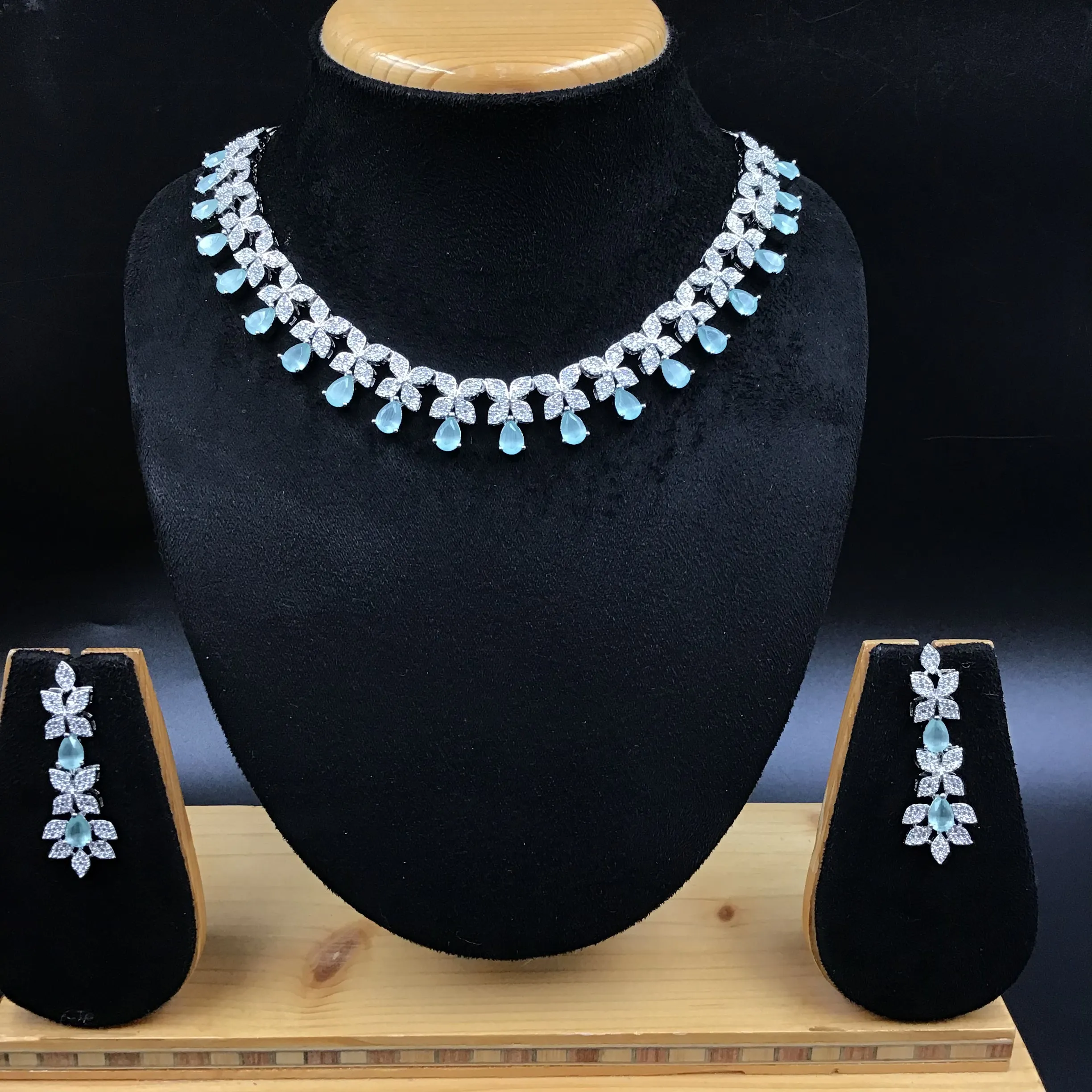 Silver Polish Zircon/AD Necklace Set 6764-69