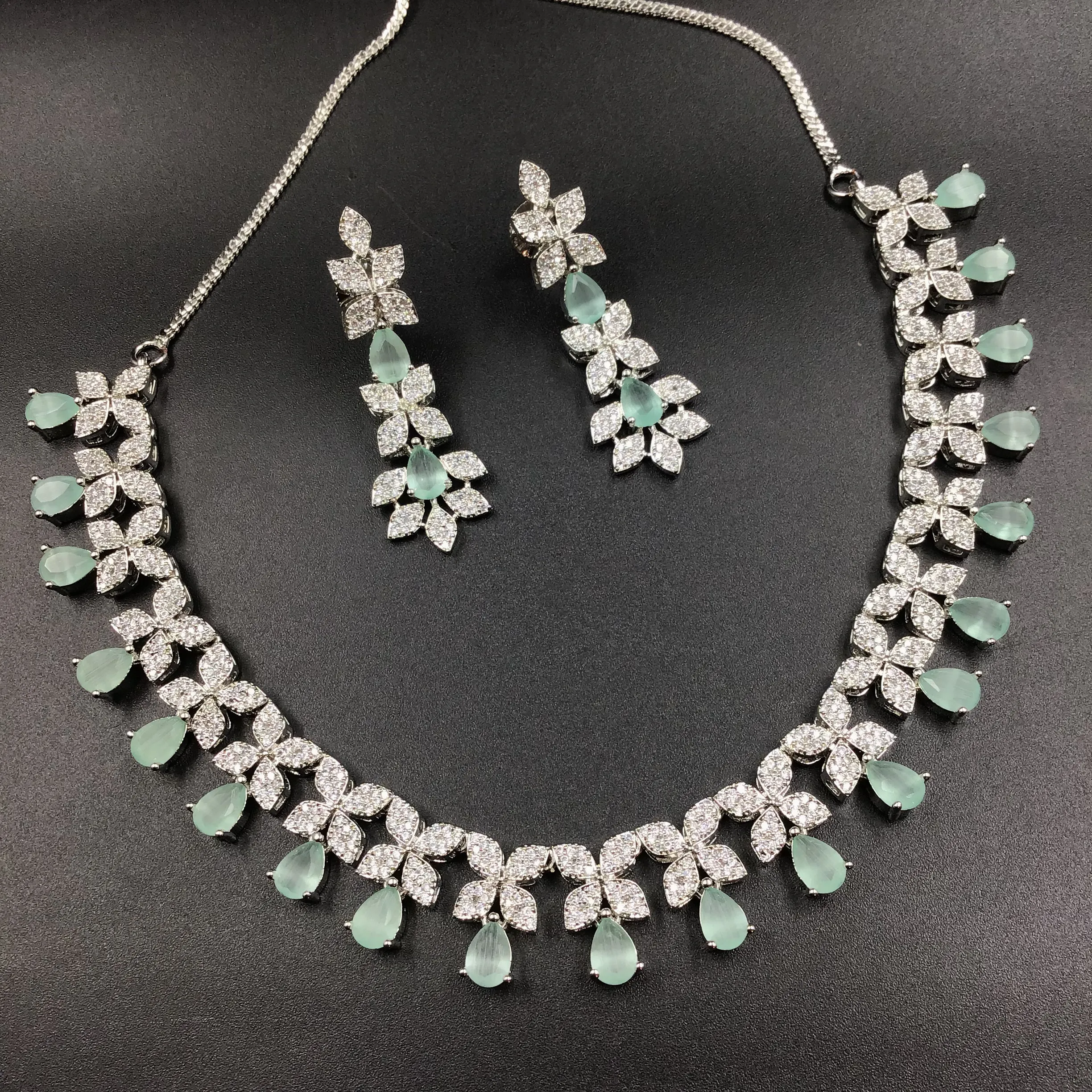 Silver Polish Zircon/AD Necklace Set 6764-69