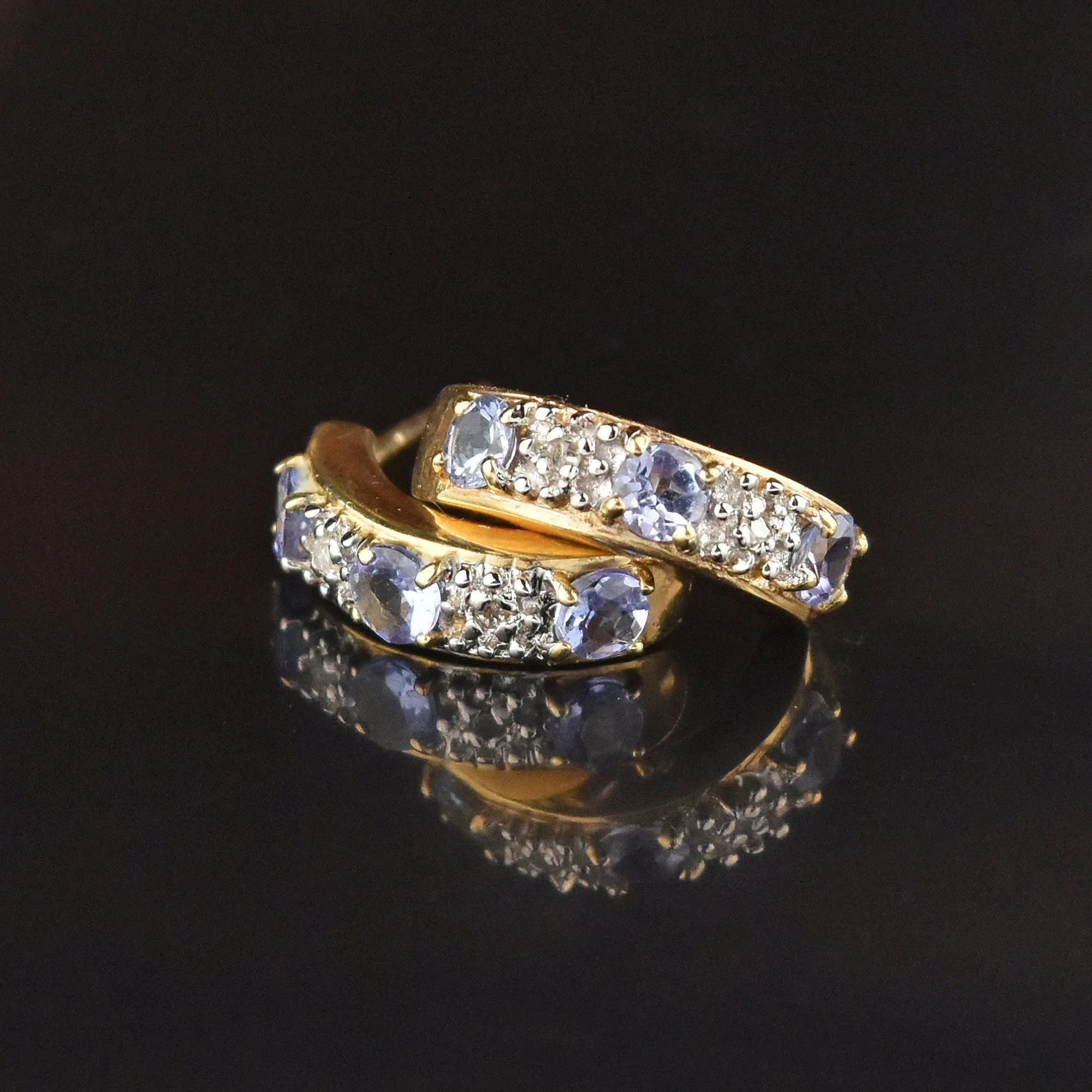 Solid Gold Tanzanite Diamond Huggie Hoop Earrings