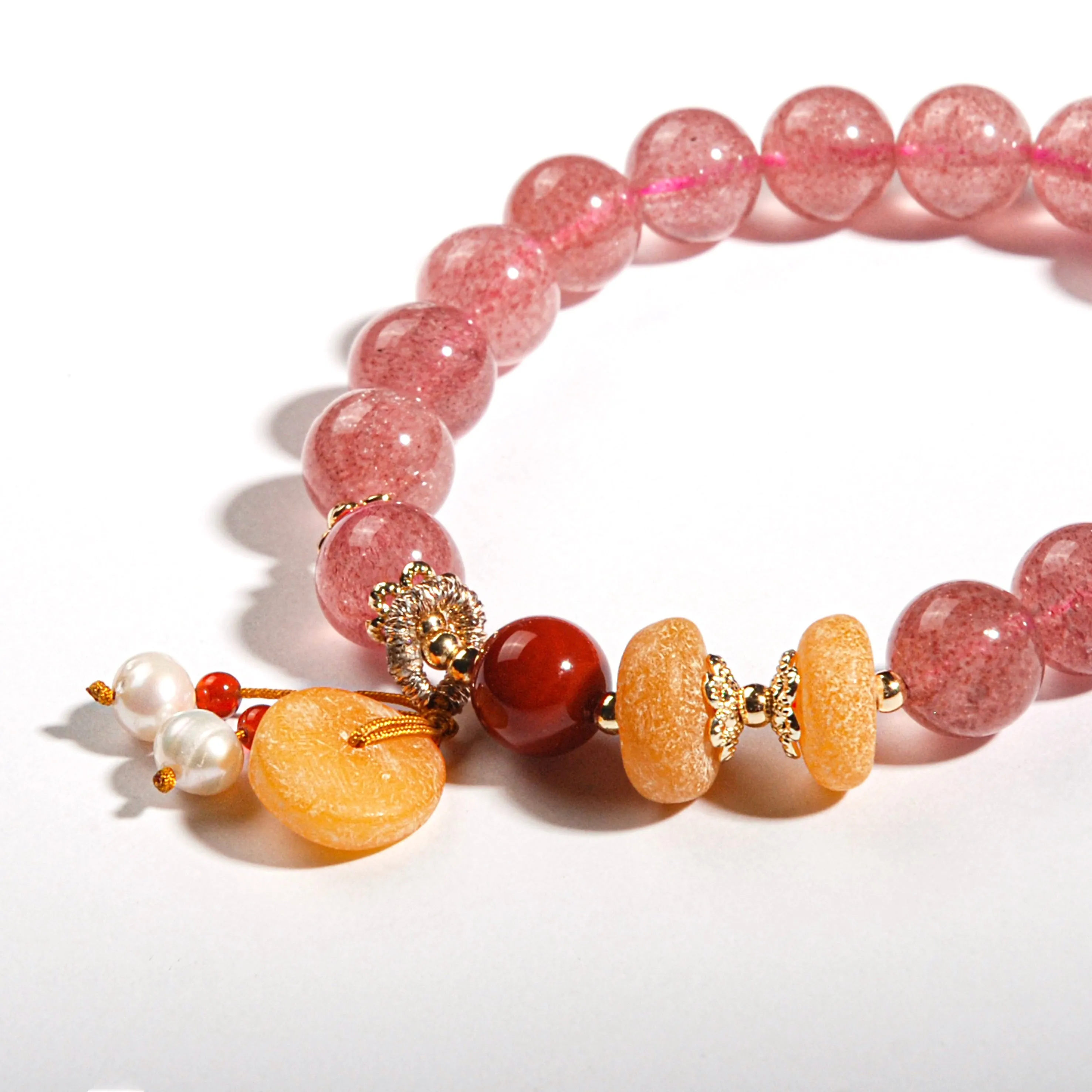 Strawberry Quartz Amber Bracelet