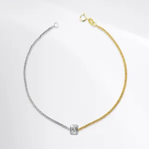 Two-Tone Emerald Bezel Solitaire Cuban Diamond Bracelet 18kt