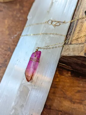 Vannucci Gold Wire Wrapped Quartz Necklace | Pink   Yellow