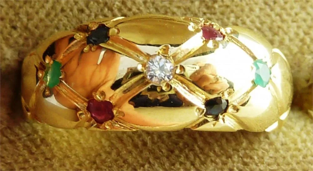 Victorian Emerald Sapphire Diamond Ruby Set Ring