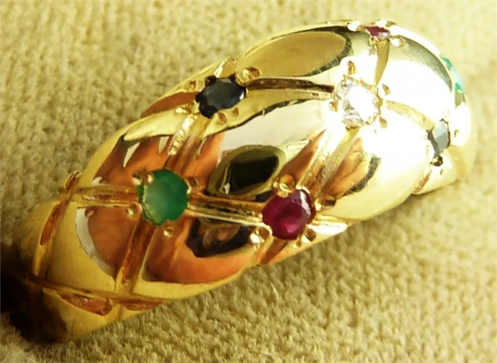 Victorian Emerald Sapphire Diamond Ruby Set Ring