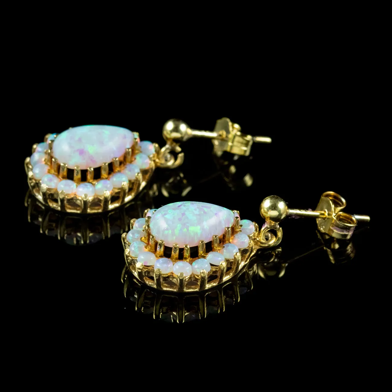 Victorian Style Opal Drop Earrings Sterling Silver 18ct Gold Gilt