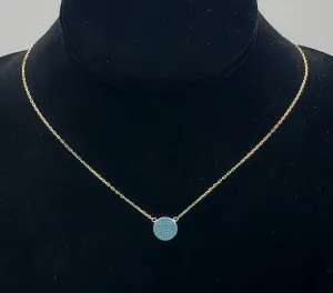 Vintage Gold Tone Turquoise Color Studded Pendant Chain Necklace - 15   2"