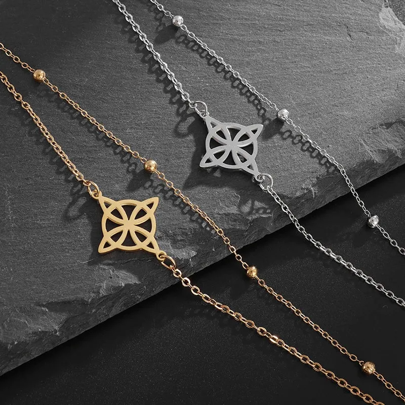Witchcraft Witch Knot Stainless Steel Geometric Hollow Flower Box Chain Cuff Bracelet Women Fashion Irish Adjustable Amulet Gift