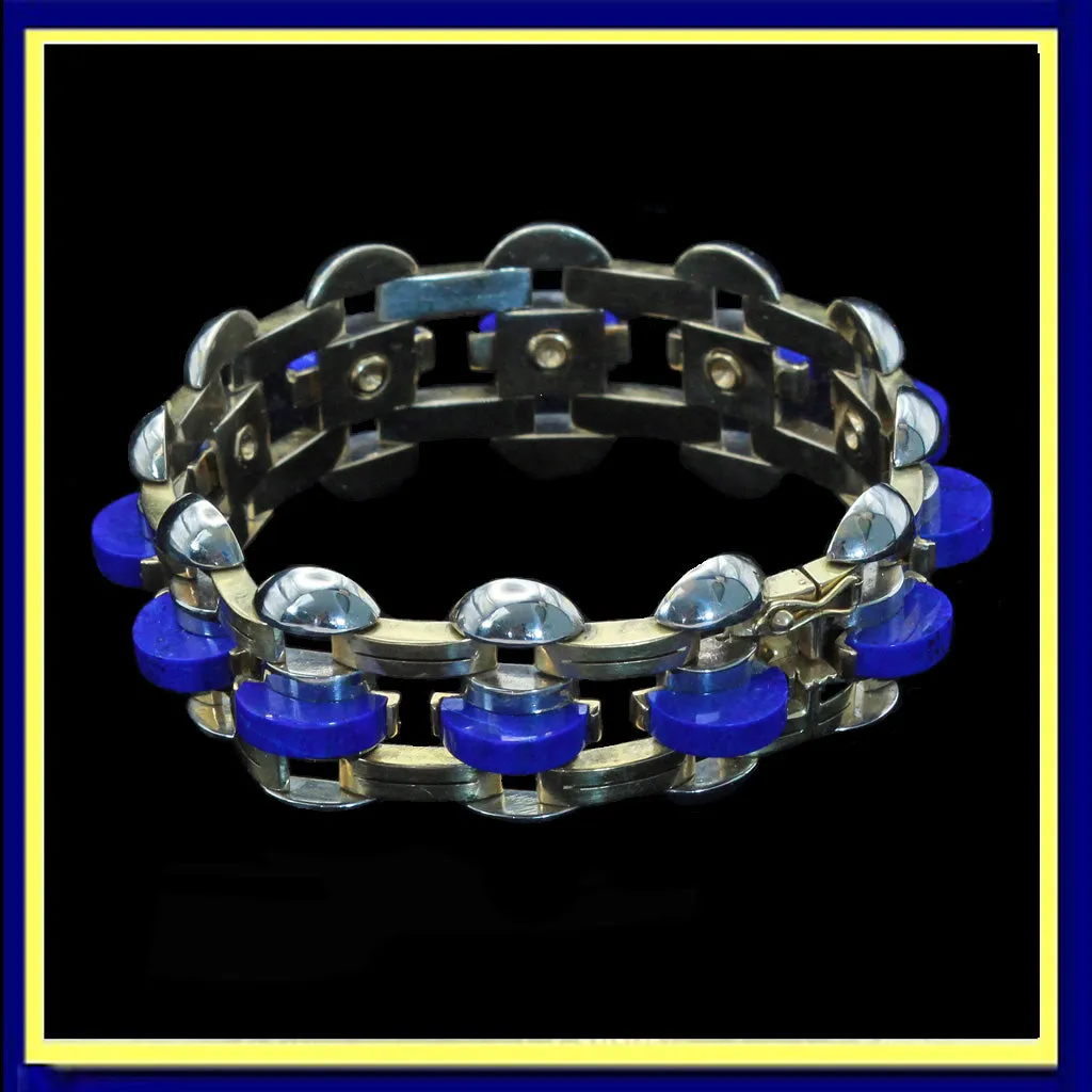 Wolfers Bruxelles Vintage Retro Bracelet Gold Lapis Lazuli luxurious (7427)