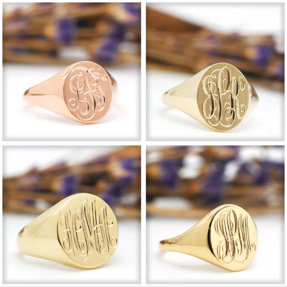Women's Round Signet Ring - Large - Hand Engraved Script Monogram